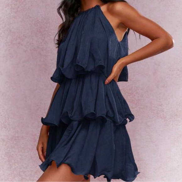 Navy Ruffle Dress - Picture 2 of 2